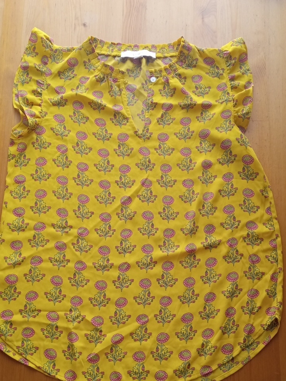 LOFT Yellow Floral Cap-Sleeve Blouse